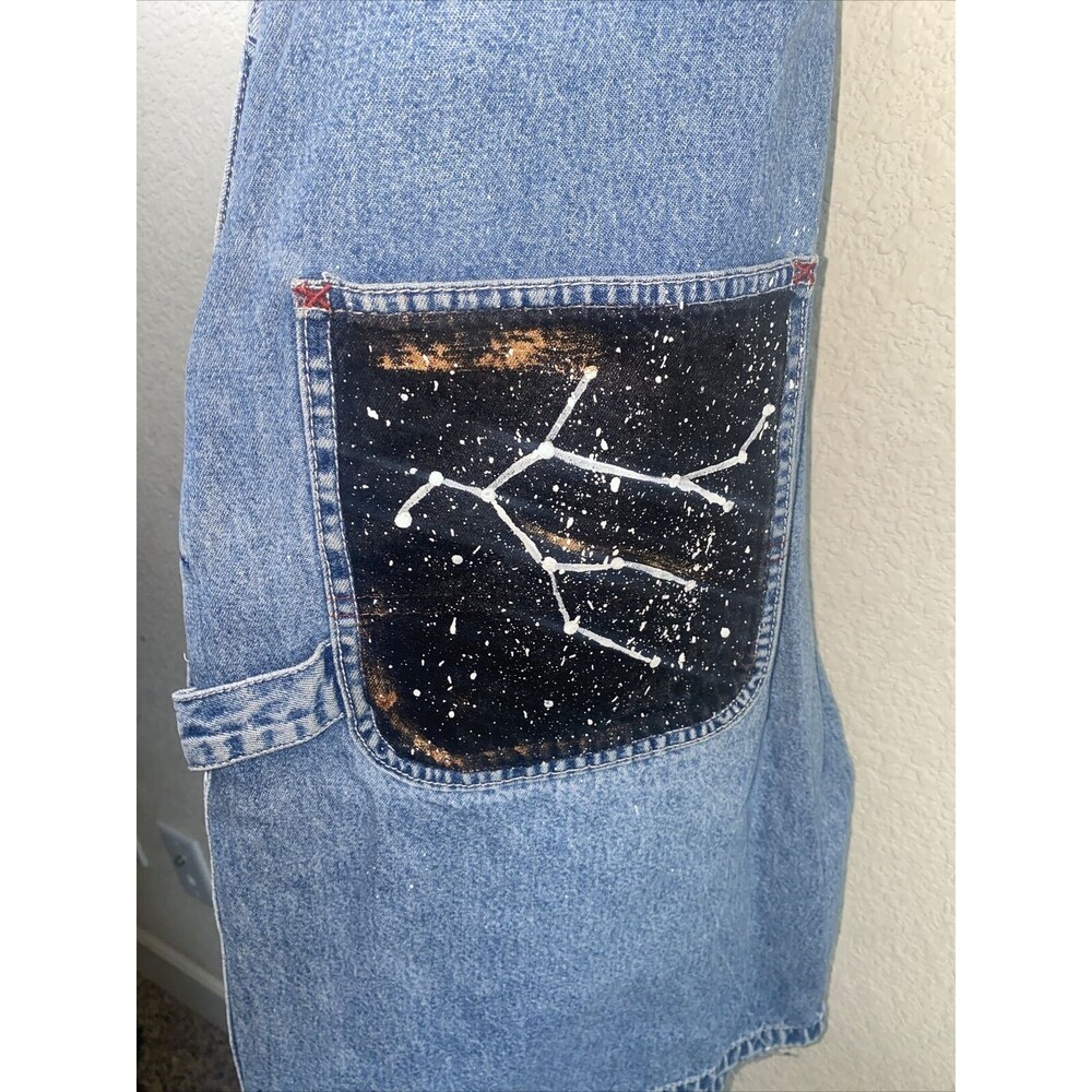 Union Bay Vintage Overalls dress Paint DIY Denim 90s Astrology Art Boho y2k M - Picture 8 of 11